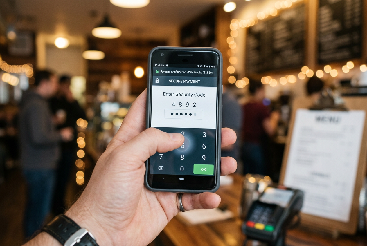 Osoba wykonująca płatność mobilną na smartfonie